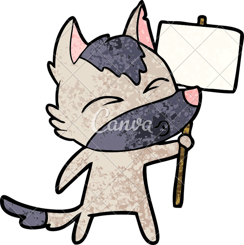 Cartoon Wolf With Protest Sign - Huilende Wolf Tekenen Kop (797x800)