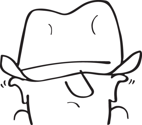 Cartoon Man With Hat - Line Art (600x528)