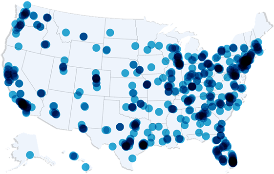 A Map Of The Us With Blue Circles Indicating Checkedup - A Map Of The Us With Blue Circles Indicating Checkedup (600x405)