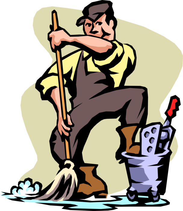 Vector Illustration Of School Janitor Custodian With - Man Cleaning House Cartoon (608x700)
