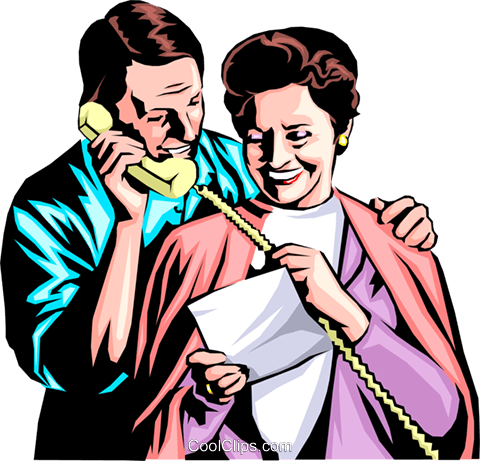 Man & Woman With Telephone Royalty Free Vector Clip - Good News Couple Cartoon (480x461)