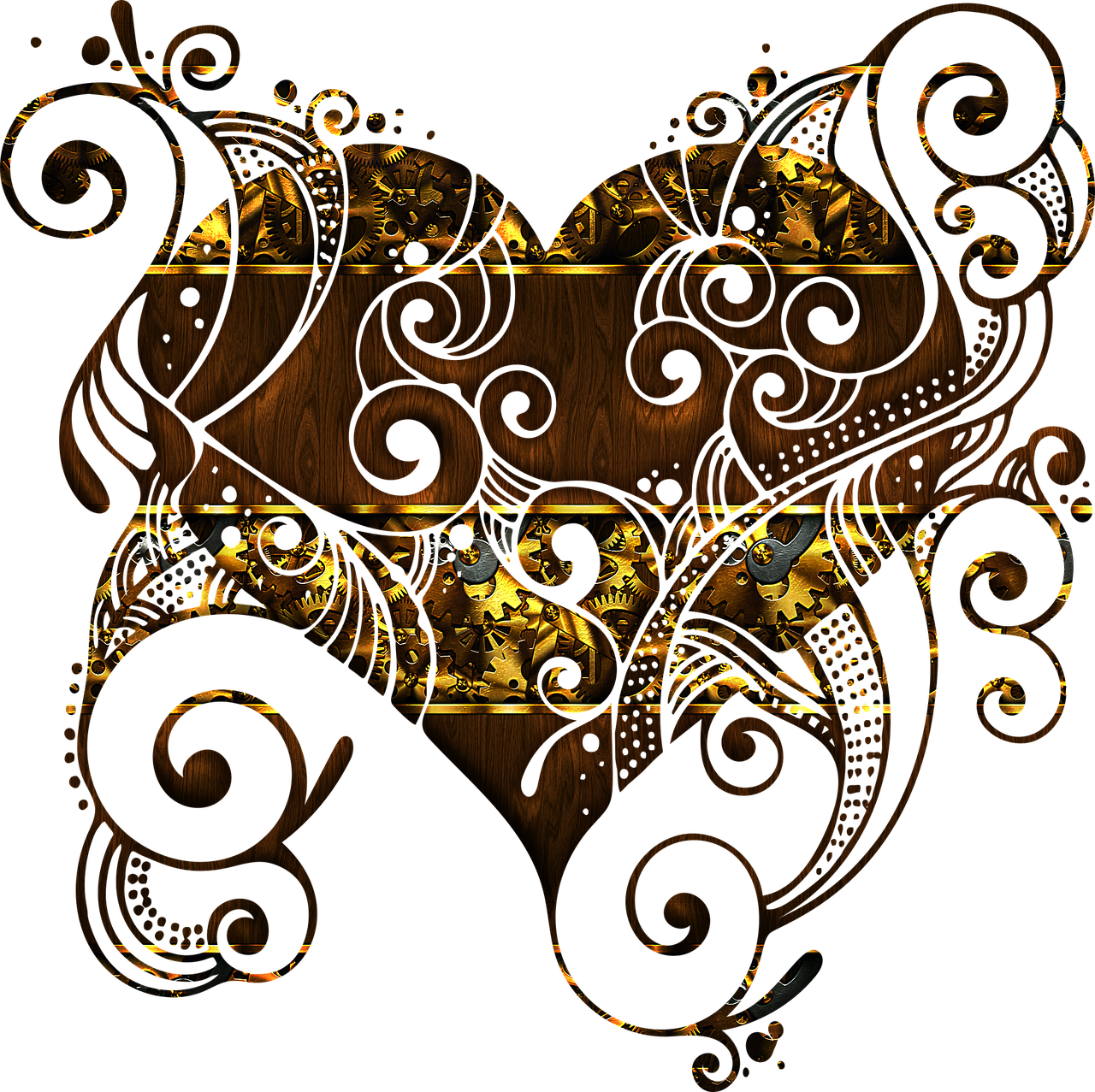 Flourish Heart Gold Plated Romantic - Dibujo Corazon (1280x1277)