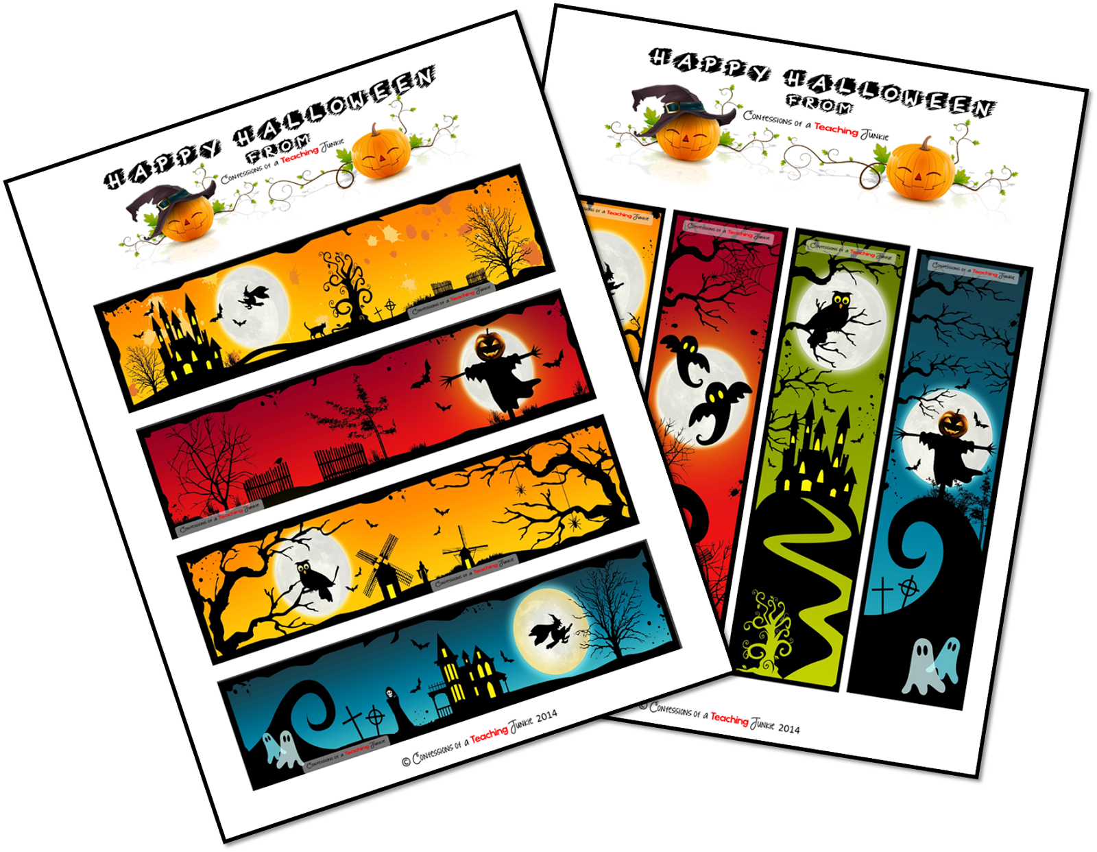 On A Fun Note, Here Are Some Halloween Bookmarks For - Cartoon (1600x1242)