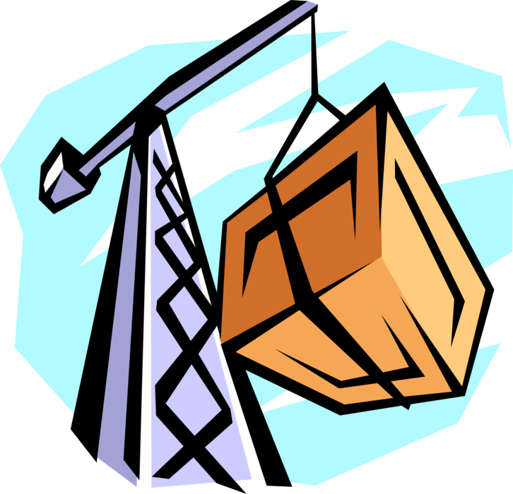 Vector Illustration Of Construction Crane Lifting Heavy - Risk (726x700)