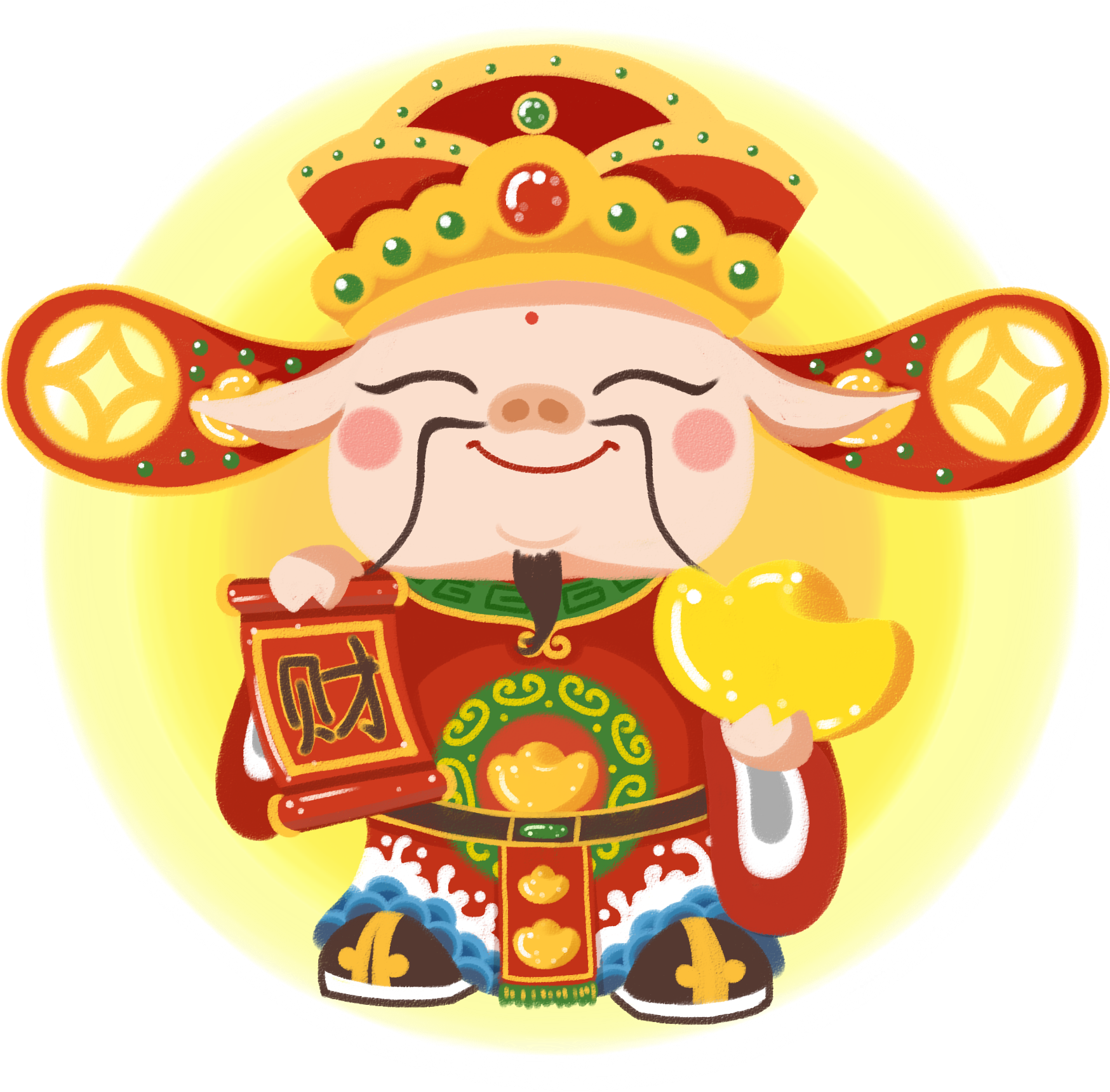 Hand Painted Cute Chinese New Year God Wealth Png And - Cartoon (2000x2000)