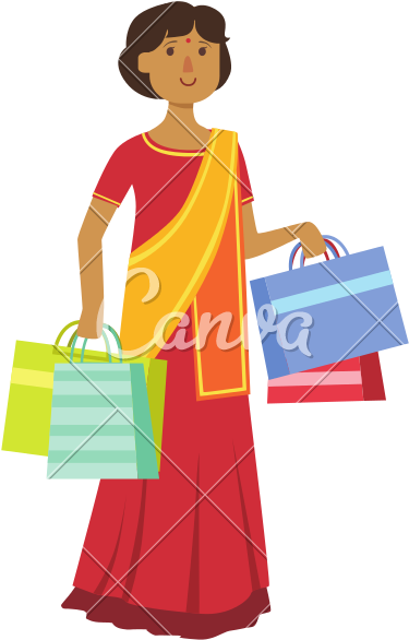 Woman In Indian Sari - Indian Woman Shopping Vector (800x800)