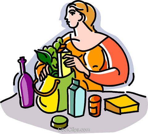 Woman With Groceries Royalty Free Vector Clip Art Illustration - Woman With Groceries Royalty Free Vector Clip Art Illustration (480x435)
