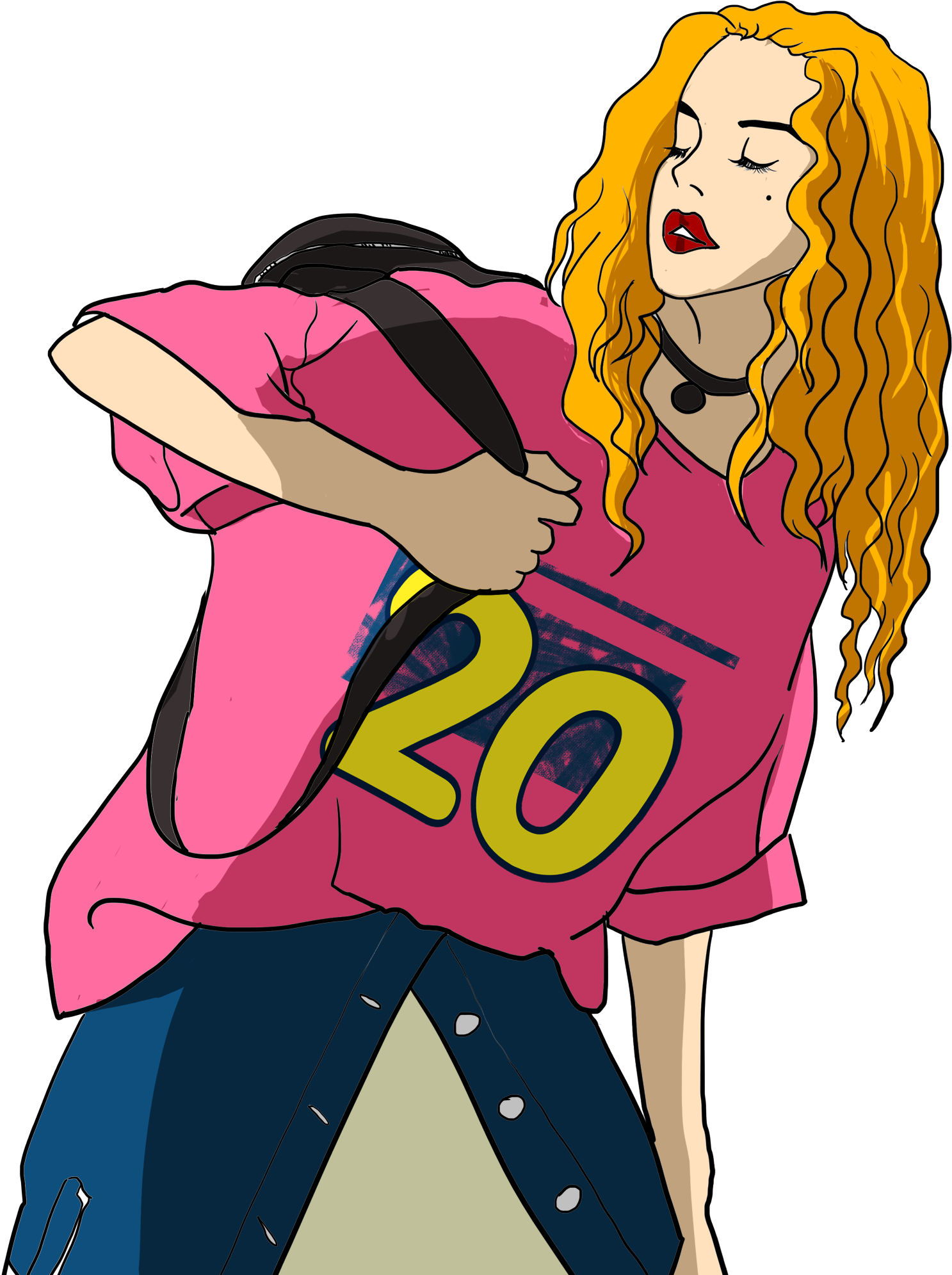 Fashion Retro Hand Drawn Girl Png And Psd - Cartoon (2000x2000)