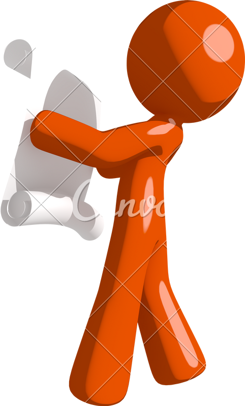 Orange Man Reading Schematic - Cartoon (482x800)