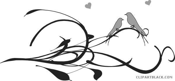 Love Birds Animal Free Black White Clipart Images Clipartblack - Birds In Tree Drawing (600x278)