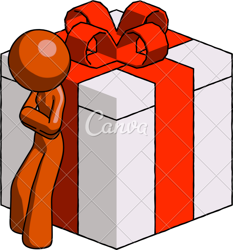 Mascot Woman Leaning On Gift With Red Bow - Mascot Woman Leaning On Gift With Red Bow (746x800)