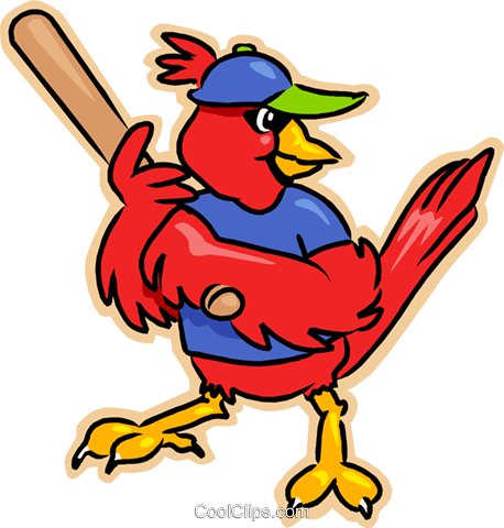 Red Cardinal Playing Baseball Royalty Free Vector Clip - Cardinal Clip Art (458x480)