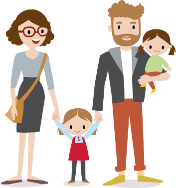 More About Us - Children And Parents Clipart (353x377)