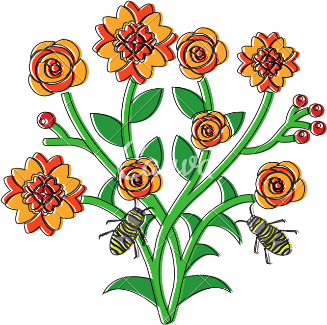 Flowers And Bees Icon Image - Illustration (800x800)