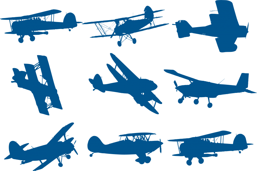 Free Png Download Blue Biplane Silhouette Png Images - Clipart Biplane Png (851x567)