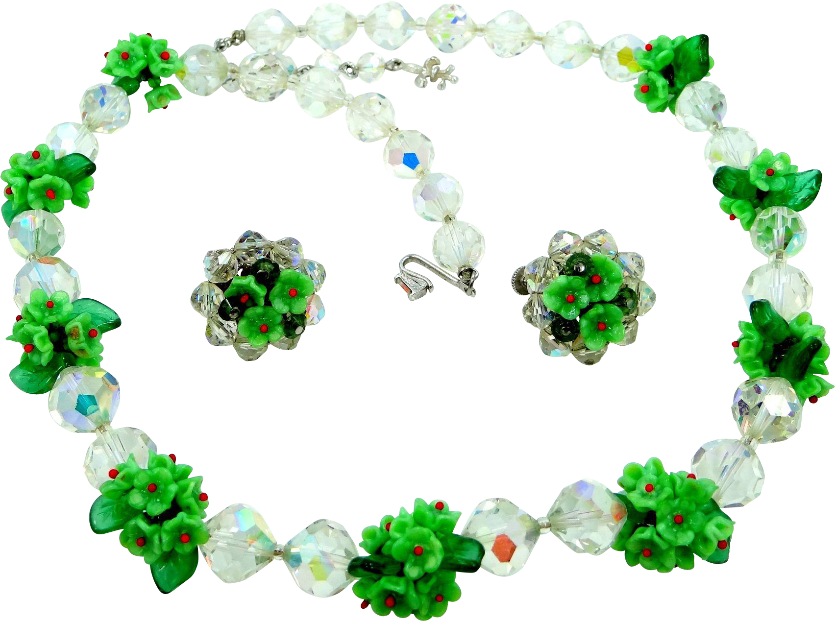 Rare Vendome Glass Flowers Crystal Necklace And Matching - Body Jewelry (1703x1703)