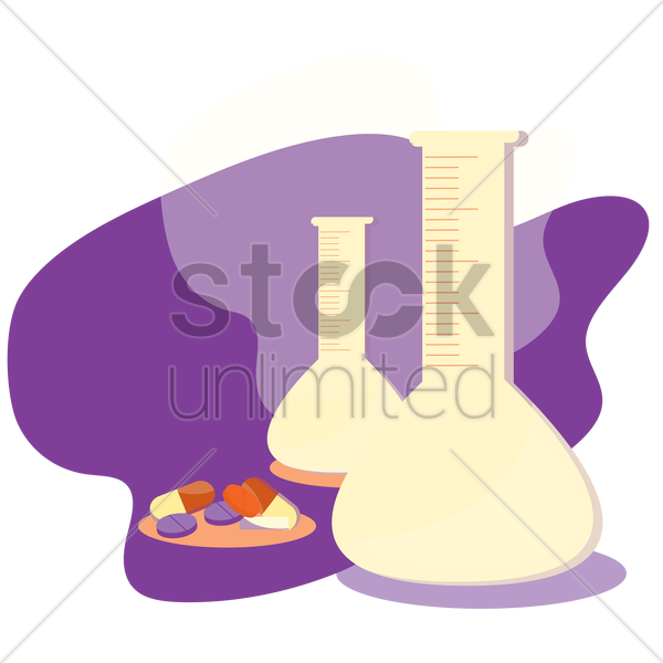 Volumetric Flask With Medicines V矢量图形 - Illustration (600x600)
