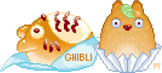 Totoro Sweet Bun & Cream Puff - Pixel Portrait (540x260)