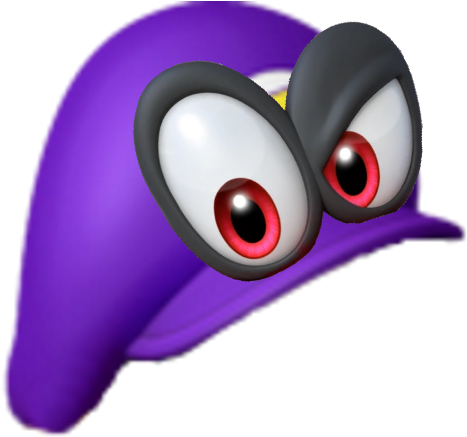 Cappy On Waluigi's Cap - Waluigi Hat Png (467x437)
