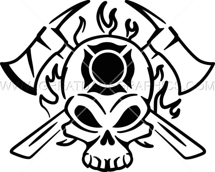 Fire Fighter Skull Production Ready Artwork For Ⓒ - Black And White Fire Skull (825x660)