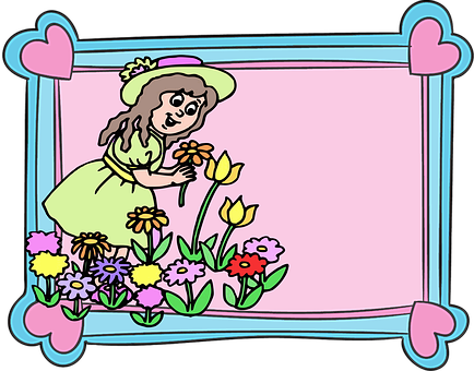 Frame, Edge, Children, Girl, Heart - Cadre Enfant Fleur (434x340)