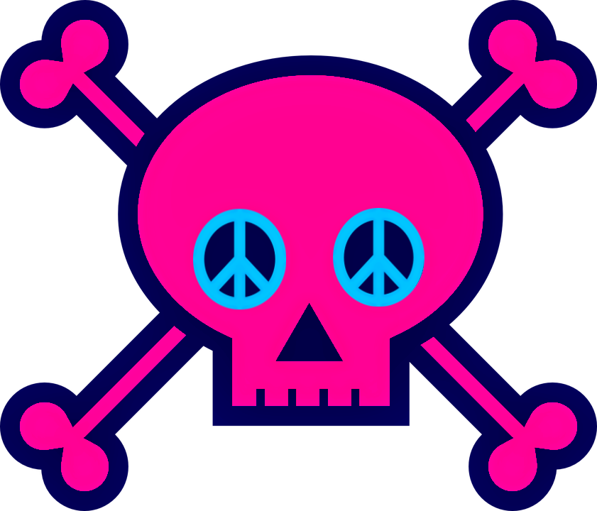 ☮💀/jlb Cartoon Tattoos, Peace Signs, Scully, Skull - Pink Skull And Crossbones (841x720)