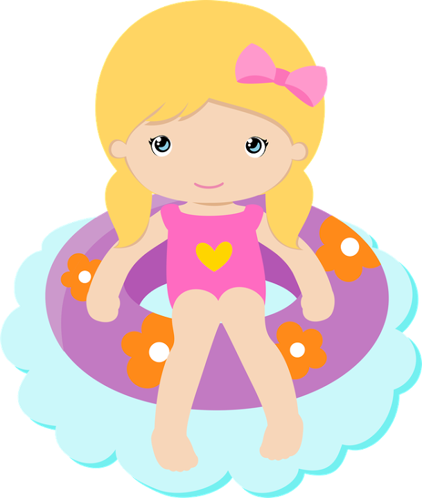 Baby Girl Clipart Swimming - Pool Party Clipart Png (609x720)