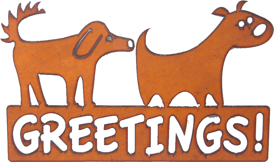 Universal Ironworks Greetings By Two Dogs Rustic Metal - Cartoon (1000x657)