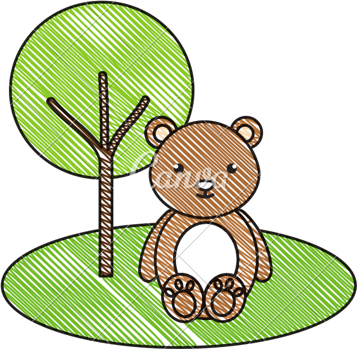 Cute And Tender Bear In The Camp Character - Cartoon (800x800)