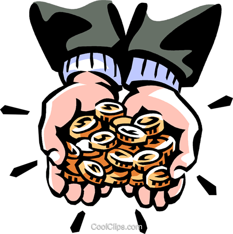 Man With Coins In His Hands Royalty Free Vector Clip - Manos Con Monedas Vector (477x480)