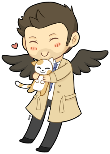 Cute Chibi Cas Hugging A Cat :) (transparent) On Da - Chibi Hugging A Cat (355x495)