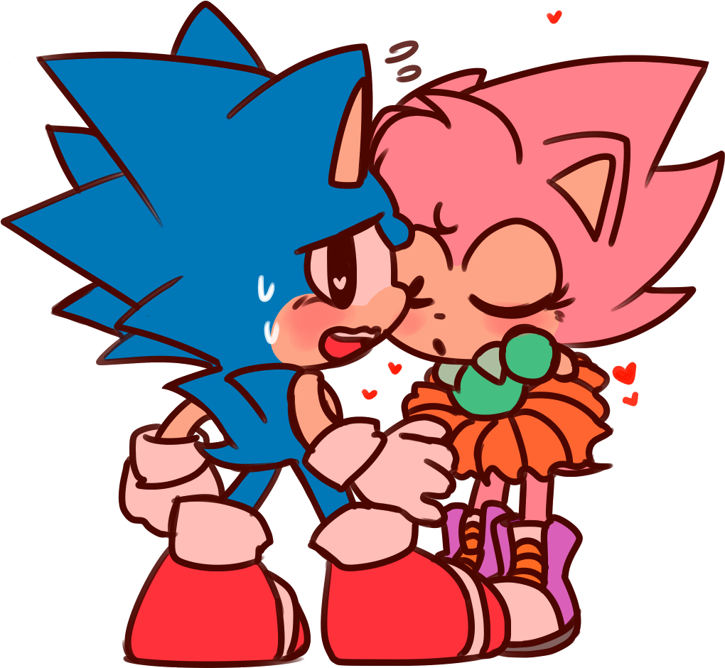 “kiss Me You Fool” I Missed Valentines Day But Sonamy - Classic Sonic X Classic Amy Kiss (1067x1008)