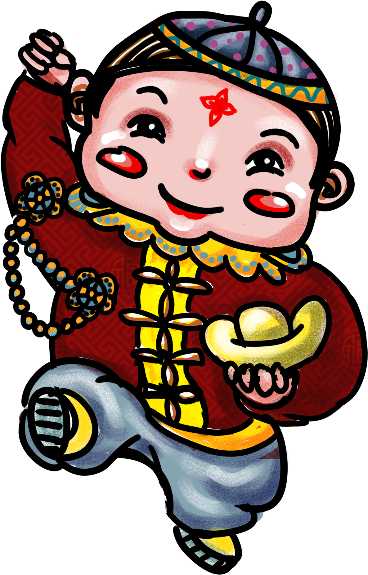 Chinese Style New Year Painting Doll Gold Ingot Illustration - Cartoon (2000x2000)