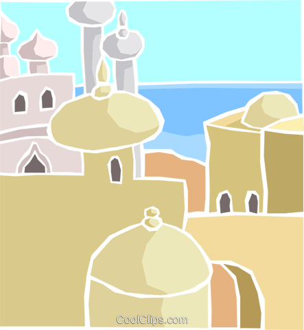 North African Buildings With Sea Royalty Free Vector - Cartoon (443x480)