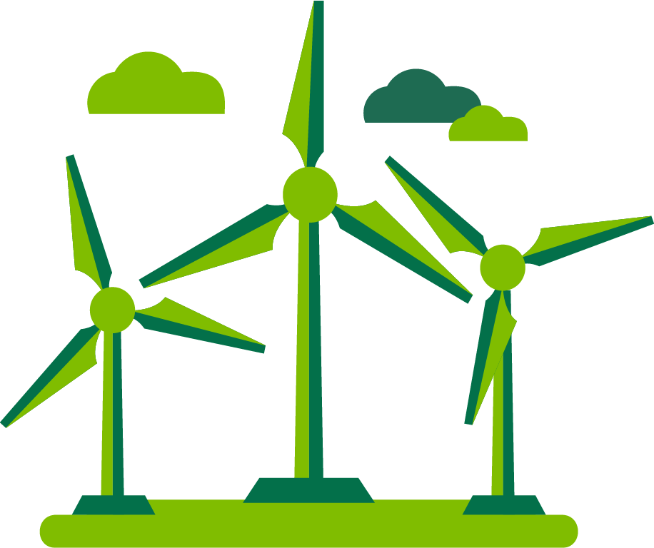 Graphic Of Three Wind Turbines - Wind Mill Clip Art (916x768)