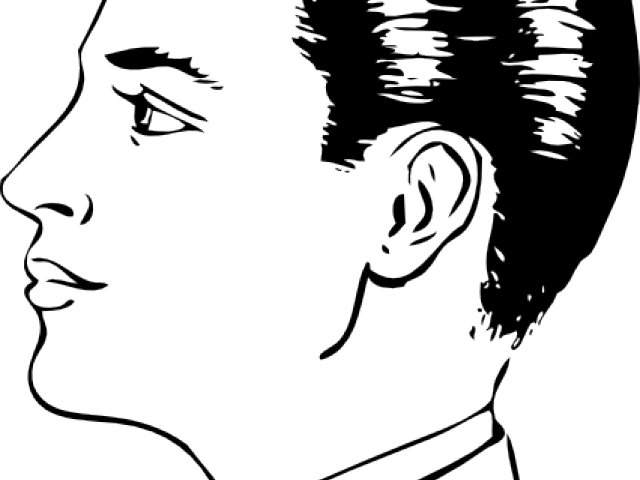 Haircut Clipart Black And White - Man Side Face Drawing (640x480)