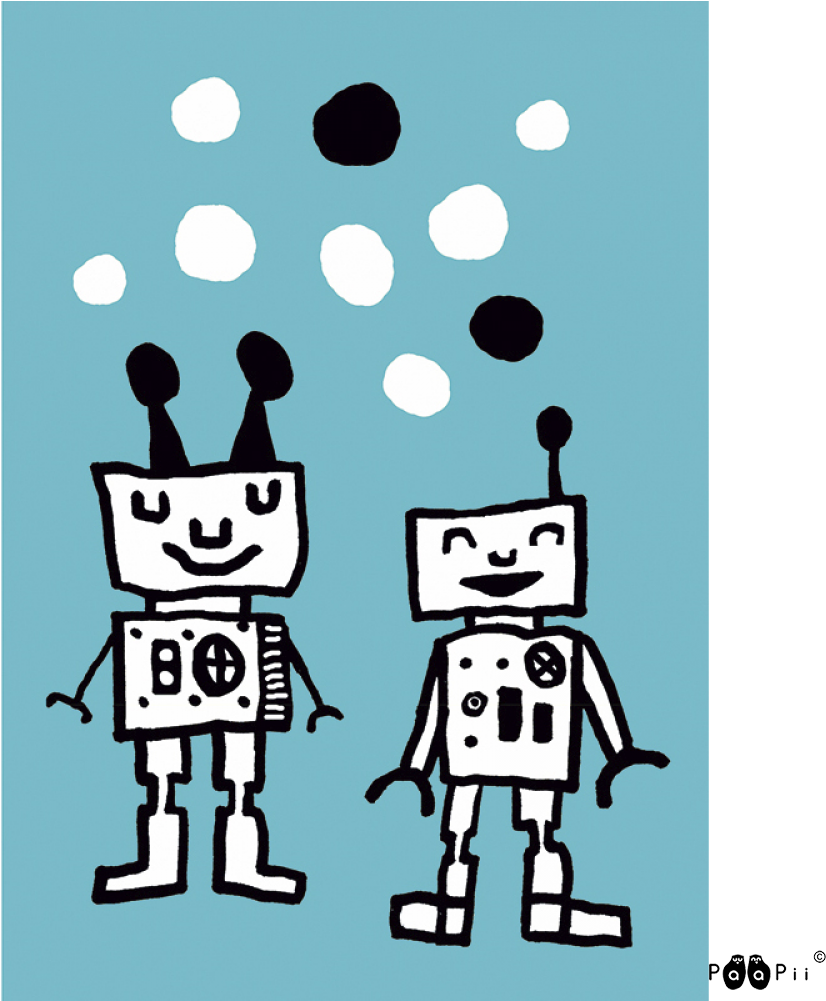Postcard, Happy Robots - Cartoon (1000x1000)