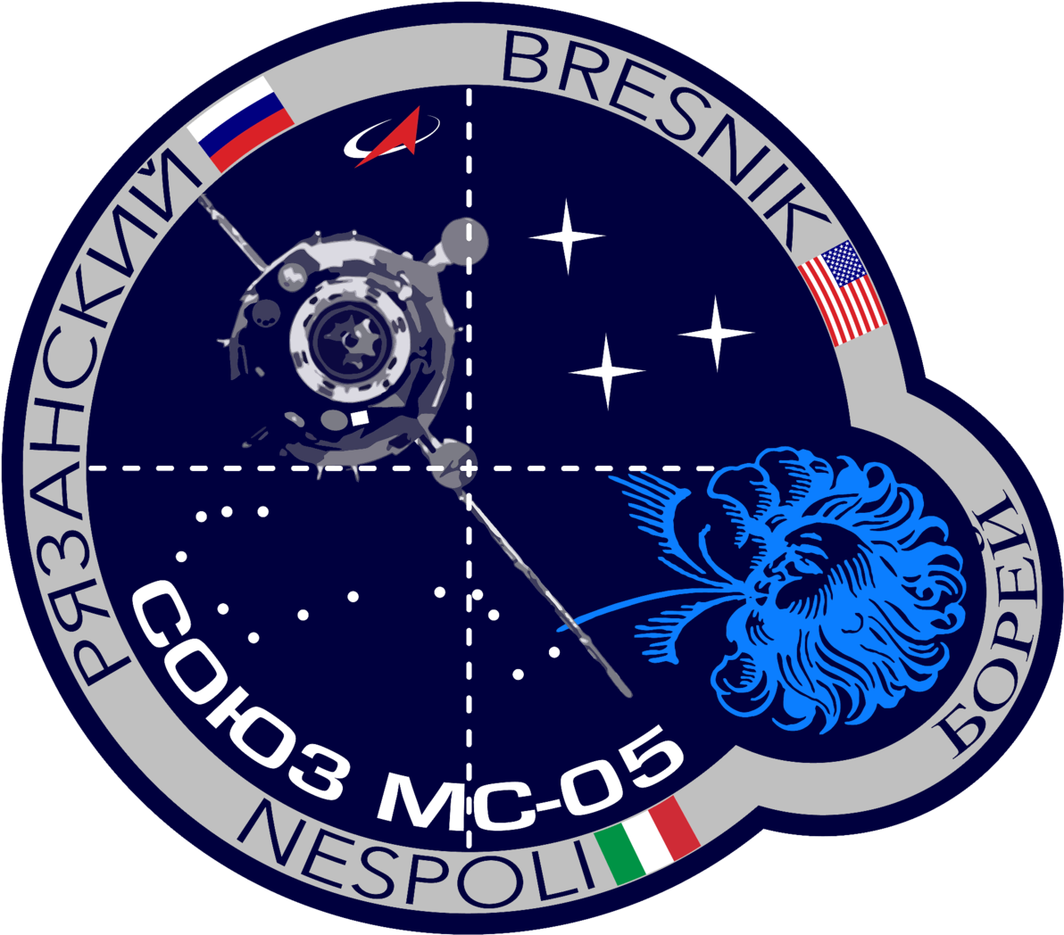 New Crew Blasts Off To Station - Roscosmos Badge (1200x1056)