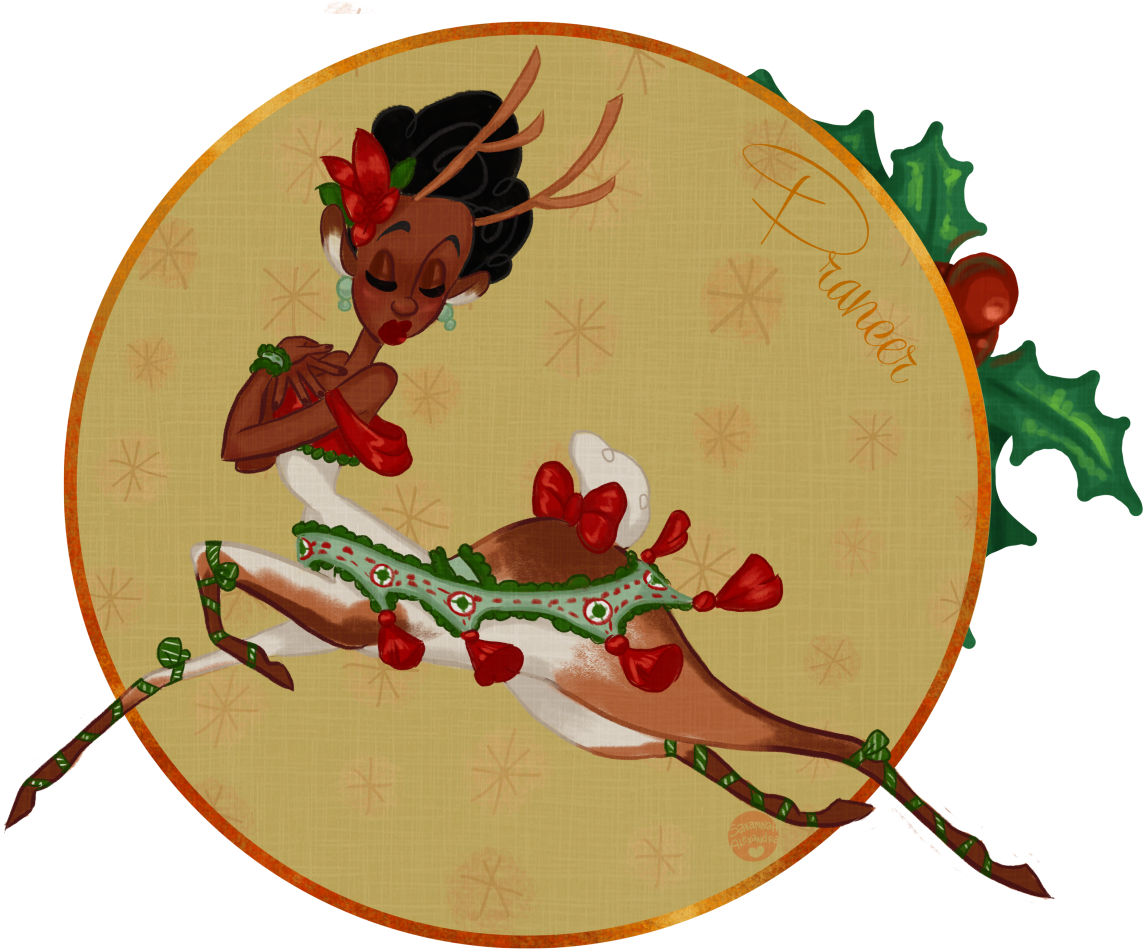 • Christmas Reindeer Santa Festive Vintage Holidays - Cartoon (1280x1072)