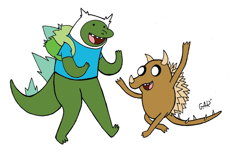 Godzilla And Anguirus / Finn And Jake From Adventure - Godzilla Adventure Time (800x537)