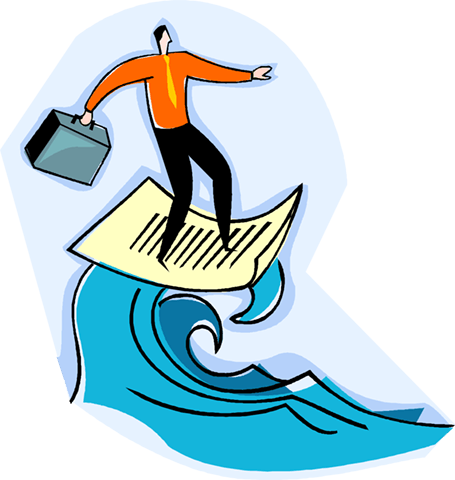 Man Riding A Wave Of Information Royalty Free Vector - Management (455x480)