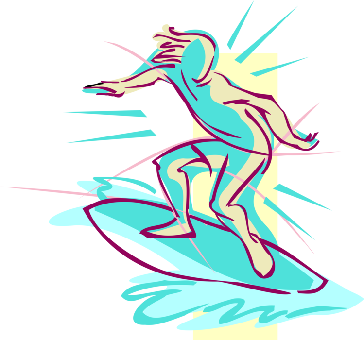 Vector Illustration Of Surfer Surfing And Riding Waves - Vector Illustration Of Surfer Surfing And Riding Waves (749x700)