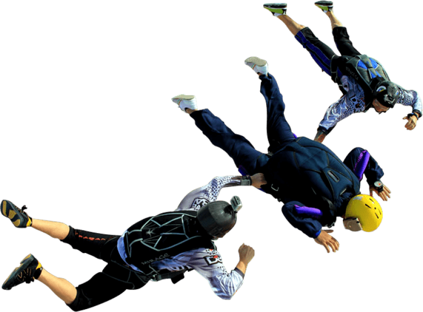Free Png Triple Skydivers Before Opening Parachute - Skydivers Png (850x628)