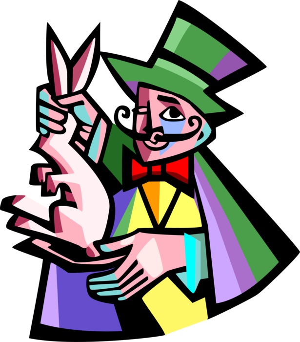 Vector Illustration Of Magician Pulls Rabbit Out Of - Vector Illustration Of Magician Pulls Rabbit Out Of (615x700)