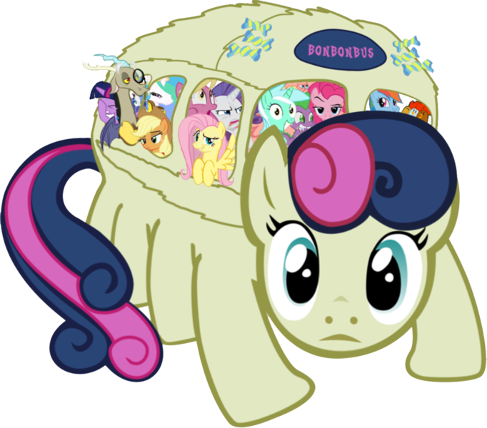 Applejack, Bon Bon, Bonbonbus, Catbus, Chicken, Discord, - Mlp Bon Bon Bus (682x600)
