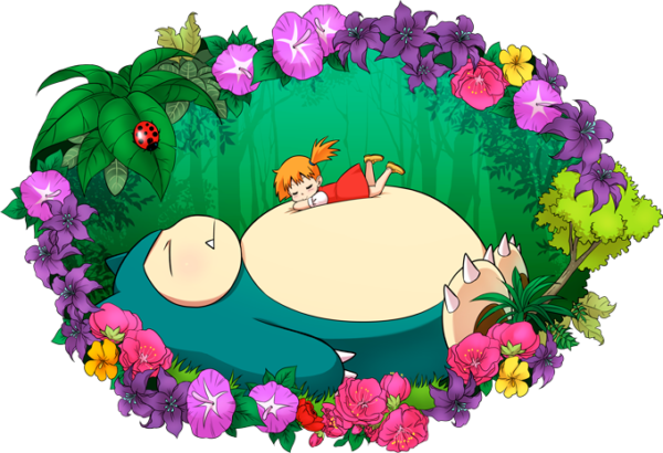 Snorlax And Chibi Misty From Pokemon And Totoro Crossover - Snorlax (600x410)