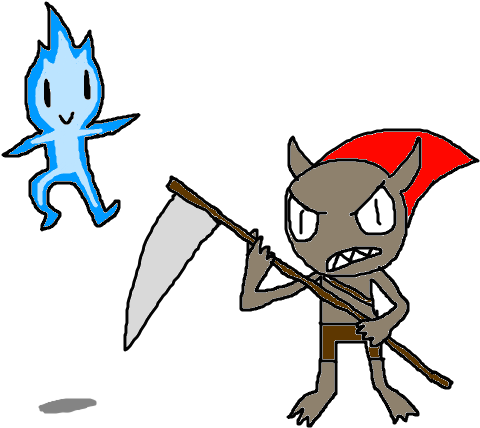 Mythical Creature Drawing Red And Blue Caps - Cartoon (620x453)