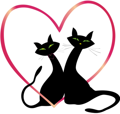 Black Cat Art, Black Cats, Cat Flowers, Cool Things - San Valentin Dibujo Gato (500x476)
