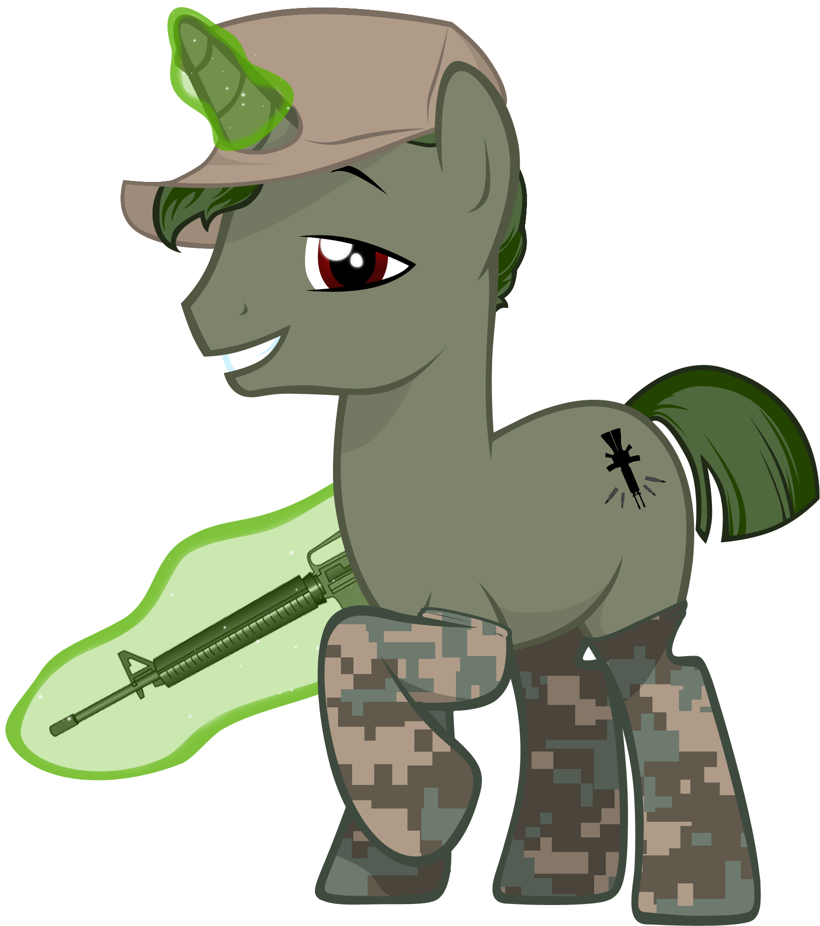 Ladynoob, Clothes, Green, Gun, M16, Oc, Oc Only, Pony, - Cartoon (2000x2000)