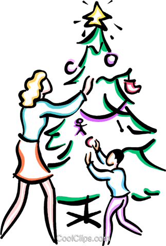 Mother And Son Decorating Tree Royalty Free Vector - Illustration (323x480)